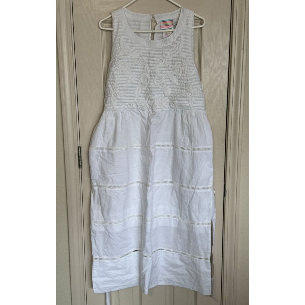 Gretchen Scott White Cotton Embroidered Lace Midi Dress Sleeveless Pockets L n2